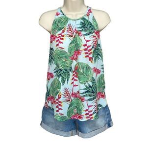Cupcakes and Cashmere Hawaiian Floral Summer Blouse Sleeveless Tropical Women XS